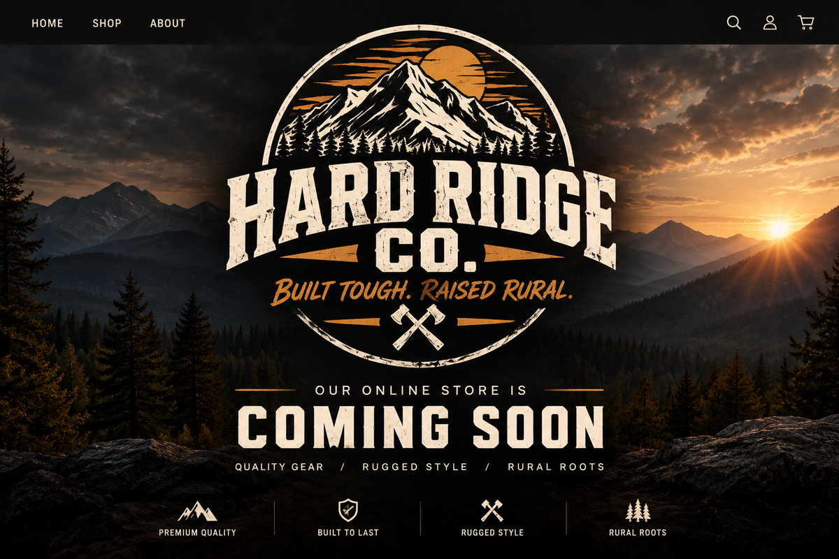 Hard Ridge Co. rugged mountain coming soon website hero